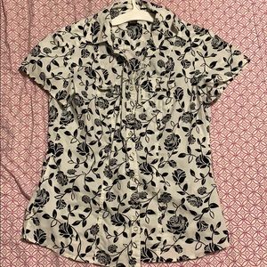 black flower pattern button up